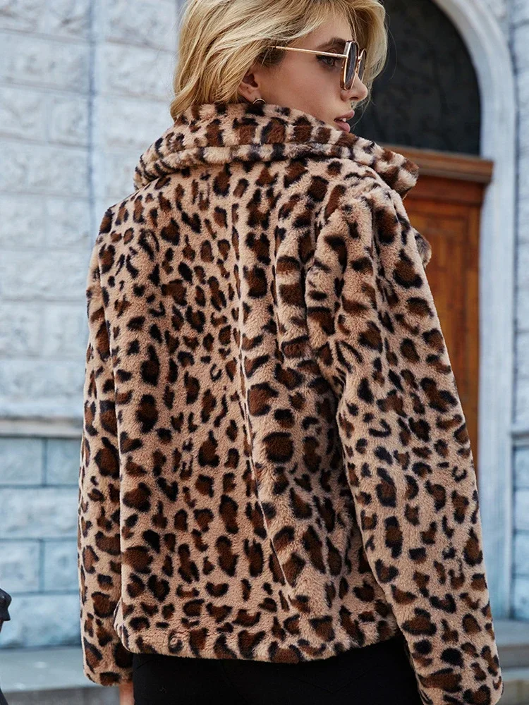 Winter Shaggy Leopard Jaceket Women\'s Warm Faux Fur Coat Leisure Women Fur Jackets Thick Fluffy Luxury Bontjas Outerwear 2023