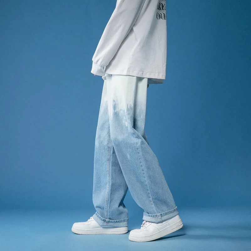 Summer New Tie-dye Ombré Men Jeans Fashion Casual Male Wide Leg Pants Minimalism Straight Loose Denim Pants 2024