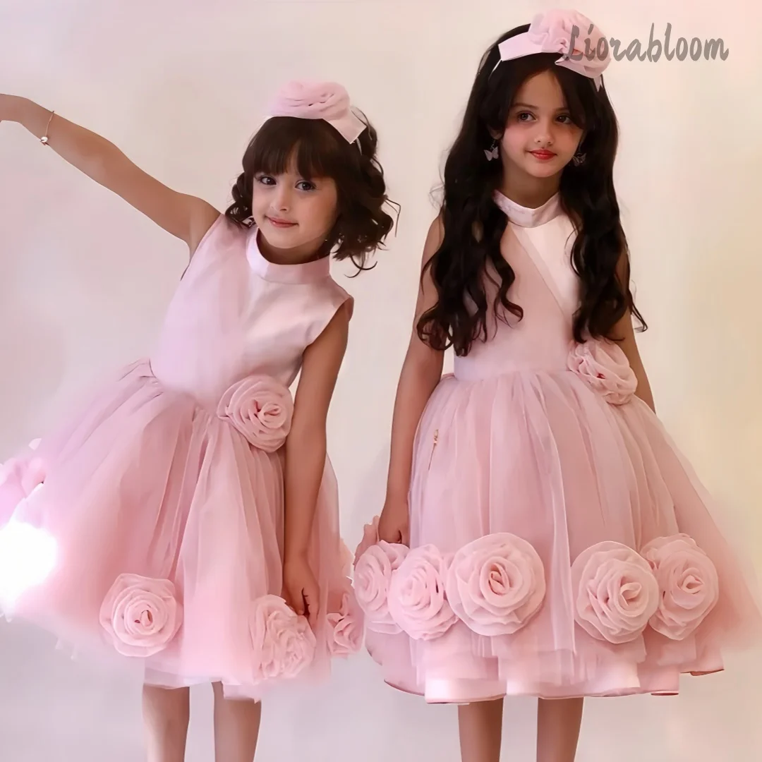 

3D Floral Lace Flower Girl Dress Girls' Evening Gown Fluffy Skirt Girls' Prom Dress Short Formal Dress Everyday Dress