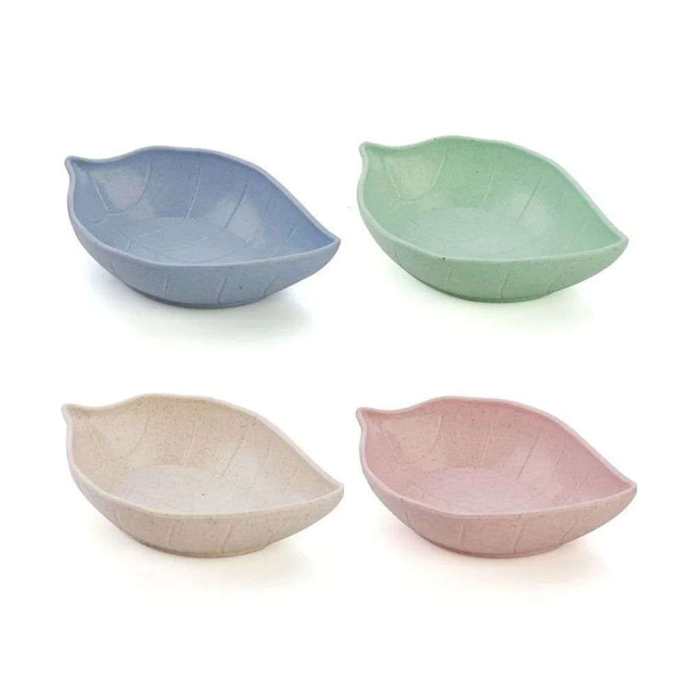 

4Pcs Seasoning Dish Wheat Straw Natural Leaves Shape Lightweight for School Picnic Travel Holding Sauce Butter