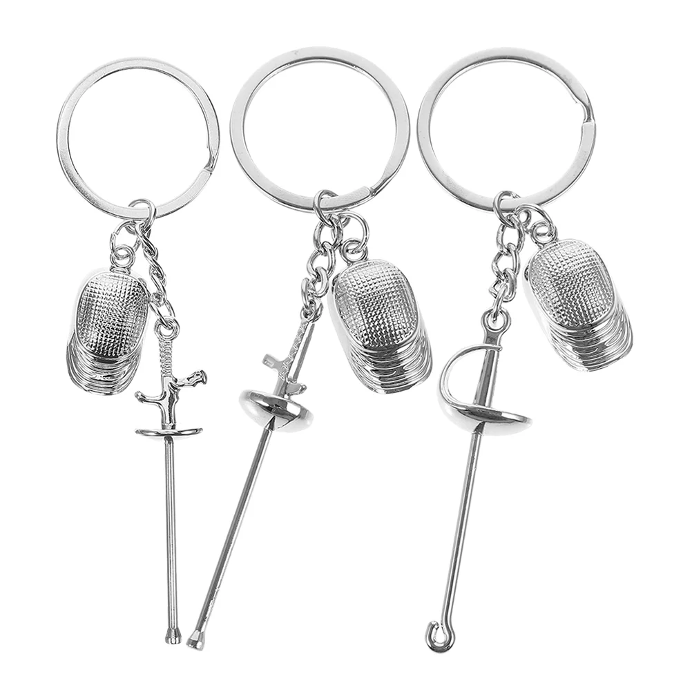 3 Pcs Pendant Fencing Keychain Ring Zinc Alloy Sports Charms for Jewelry Making