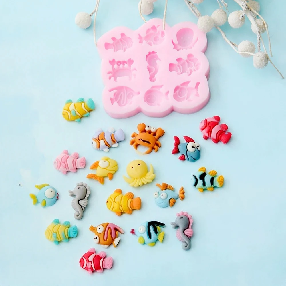 

Marine Series 3d Fish Silicone Molds Seaweed Shark Diy Fondant Chocolate Mould Coral Octopus Dolphin Fondant Cake Decoration