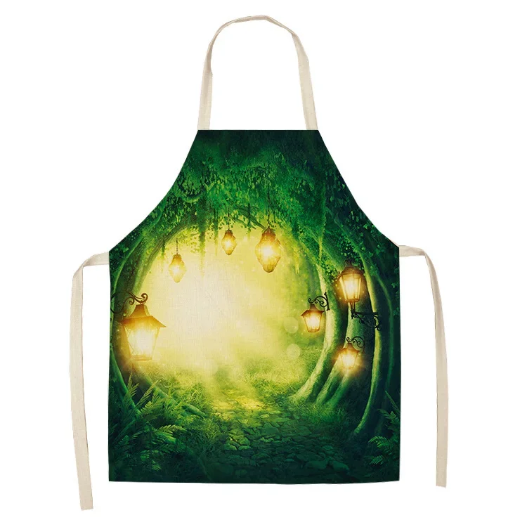 Jungle Arbor Woods Moon Green Printed Kitchen Cooking Baking Aprons Canvas Sleeveless For Women Man Kids Home Delantal Cocina