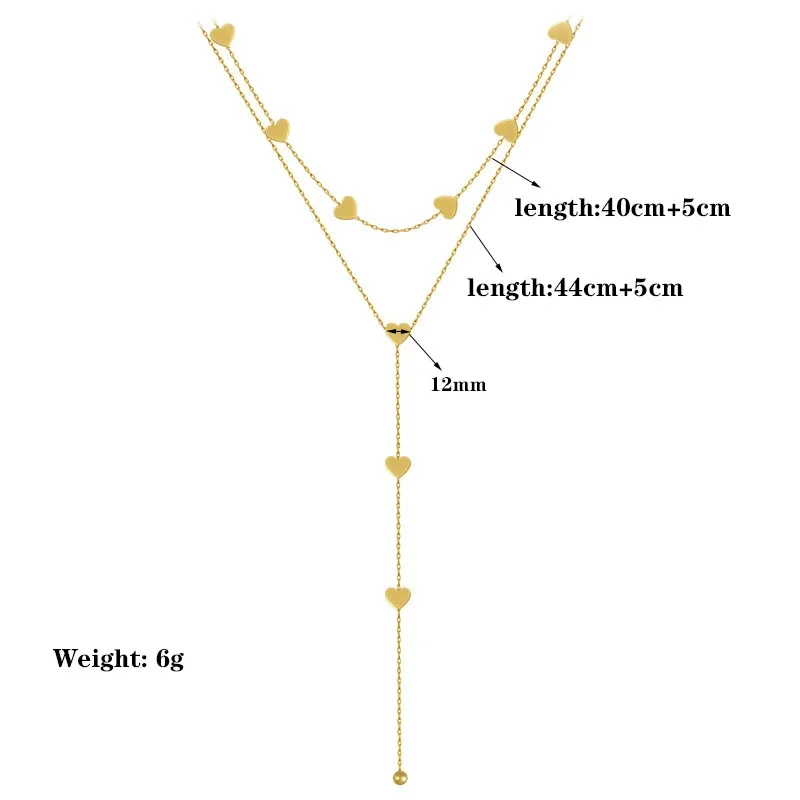 Double Layer Gold Color Heart Pendant Necklace For Women Girl Fashion Stainless Steel Choker Chain Neck Wedding Jewelry Gift
