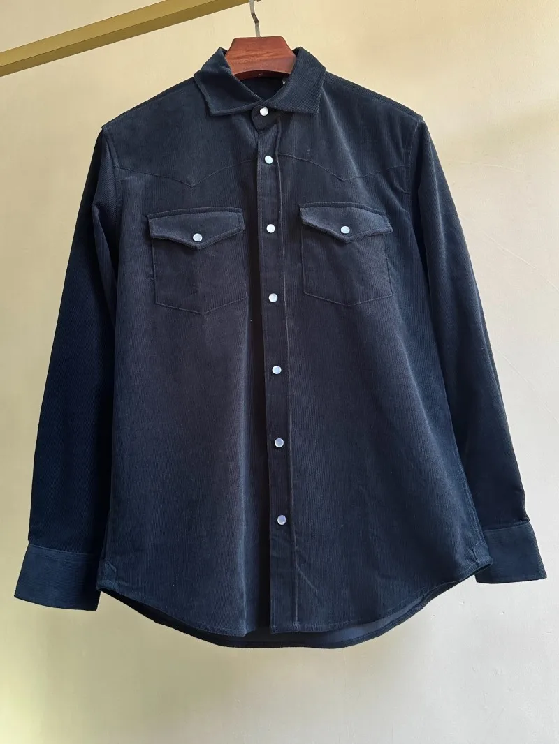 

New 2025 Men's Long Sleeve Corduroy Shirt 100 Cotton Casual Classic Business Double Pocket Button up City Walk Wear