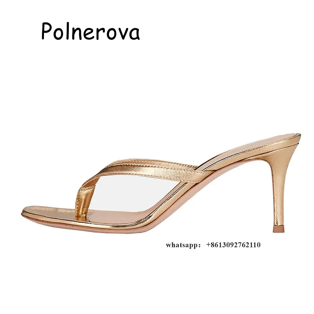 

Flip Flop black Slippers Thin Heel Slip On Women's Shoes Summer Casual Solid Real Patent Leather Ladies Large Size Fashion Shoes