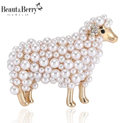 Beaut&Berry Trendy Pearl Sheep Brooches for Women Unisex Casual Party Accessories New Gifts Friends Decoration