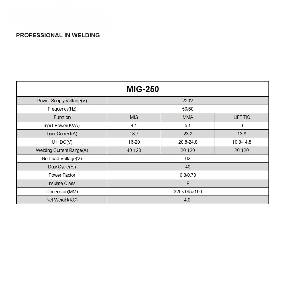 ANDELI 220V Semi-automatic Welding Machine Lift TIG MMA MIG 3 in 1 Gasless MIG Welder for Household MIG-250ME