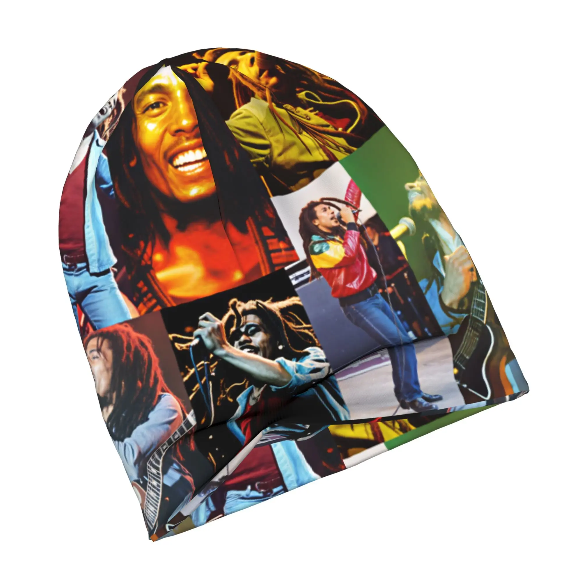 B-Bob M-Marley Collage Reggae Rock Skullies Beanies Caps Hip Hop Winter Warm Knit Hats Unisex Adult Jamaica Singer Bonnet Hats