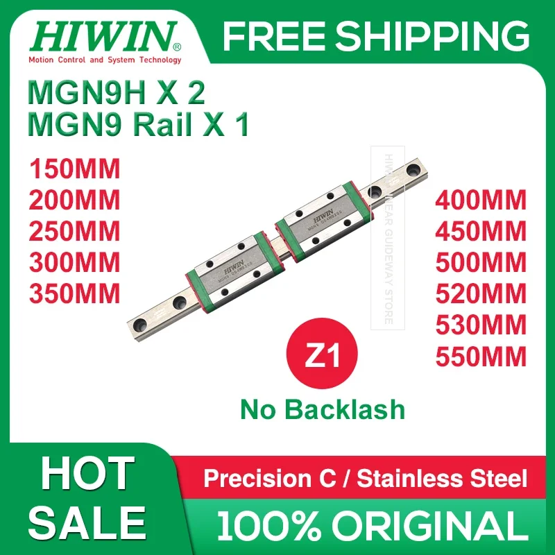 HIWIN MGN9 Linear Rail 300mm 350mm 400mm 450mm 500mm 520mm 530mm With 2 Carriage Block MGN9H Z1