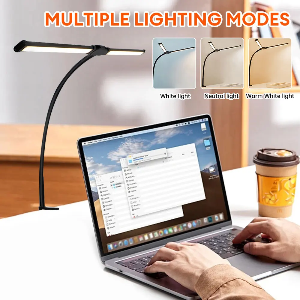 10w Double Head High Light Eye Protection Anti-blue Intelligent Led Desk Lamp Learning Work Lighting With Clip Reading Light