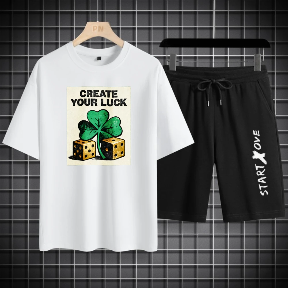 أطقم قمصان رجالية من البوليستر بأكمام قصيرة + شورت بدلة صيفية للرجال ملابس تنقيط عصرية طقم سويت شيرت قابل للتنفس