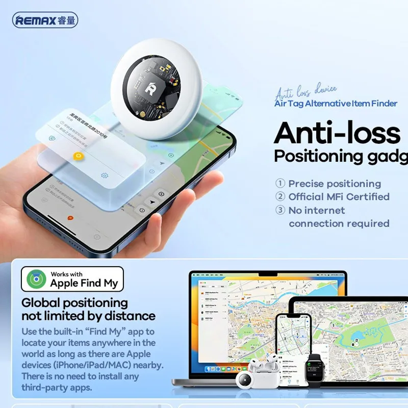 REMAX Smart GPS Global Position Tracking Finder Works For Apple Find My App Bluetooth Anti-Lost Tag Alarm Reminder For Pets