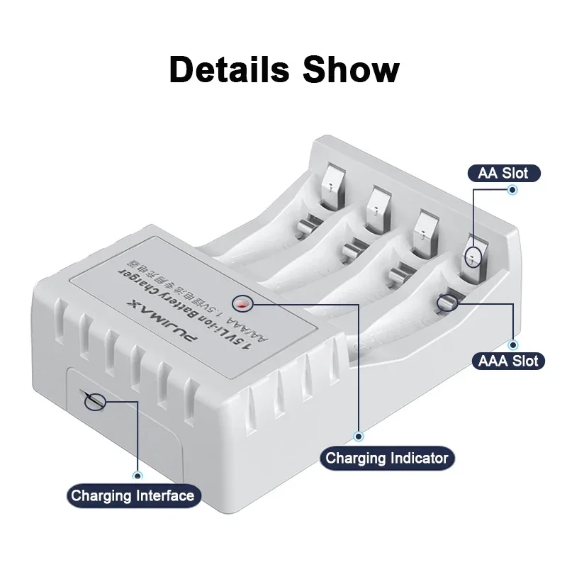 4 Slots 1.5V Rechargeable Lithium Battery Charger For AA Lithium Battery Large Capacity Rechargeable Li-ion Battery With Cable