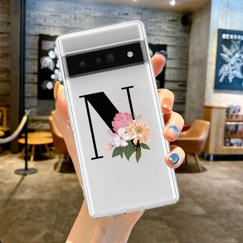 Flower Letters S Phone Case For Google Pixel 9 Pro XL 8 7 6 Pro 8A 7A 6A 5 4 5A 4A 3A XL 5G Silicone Shockproof Soft Clear Cover