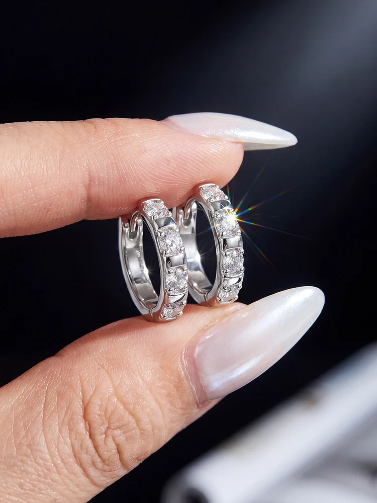 925 Sterling Silver Real Moissan Diamond Round Hoop Earrings Suitable for Women's Daily Wear High Quality Fine Jewelry