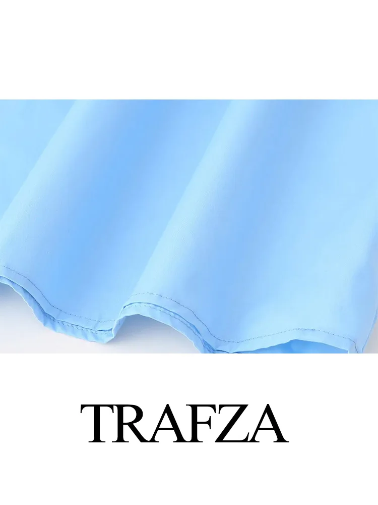 TRAFZA Women's Summer New Three-Dimensional Floral V-Neck Short Sleeved Drawstring Dress Female Bow Decorated Zipper Dress Mujer