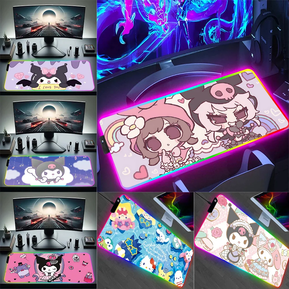 

RGB Cute Kuromis Pc Gamer Keyboard Mouse Pad Mousepad LED Glowing Mouse Mats Rubber Gaming Computer Mausepad