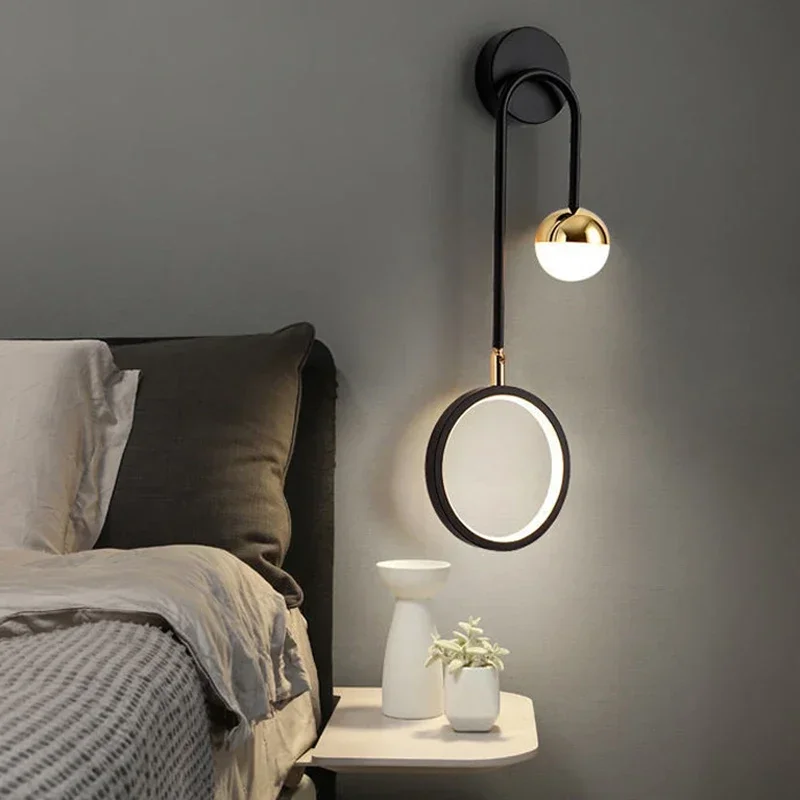 

Modern Nordic LED bedside wall lamp new creative background wall TV cabinet Bedroom Living room bedside Black Gold Wall Light