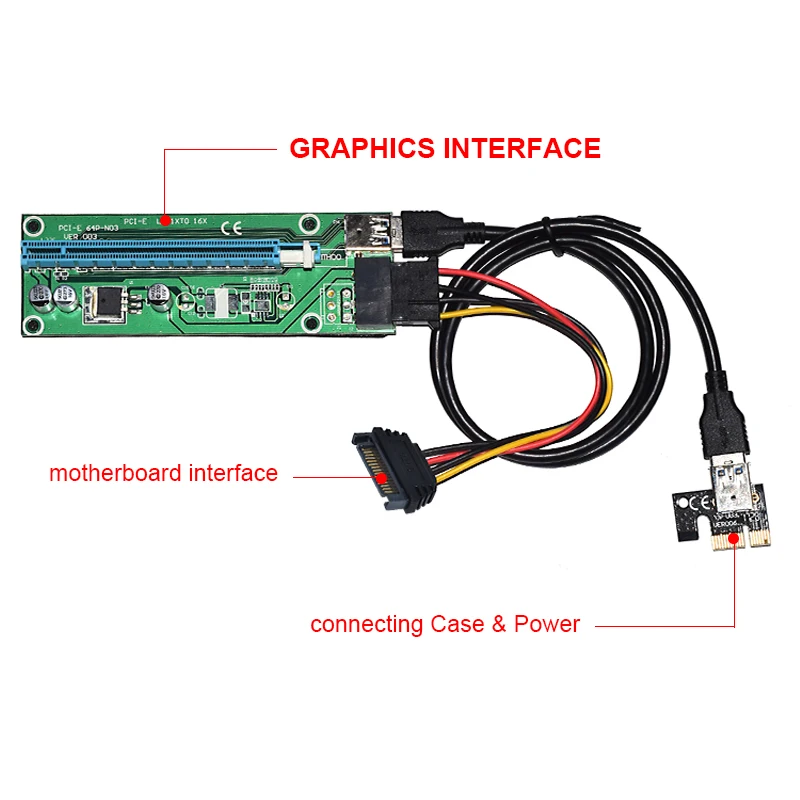 USB pcie-Eriserアダプターカード,ver003,ver009s,16x express,エクステンダー,1個