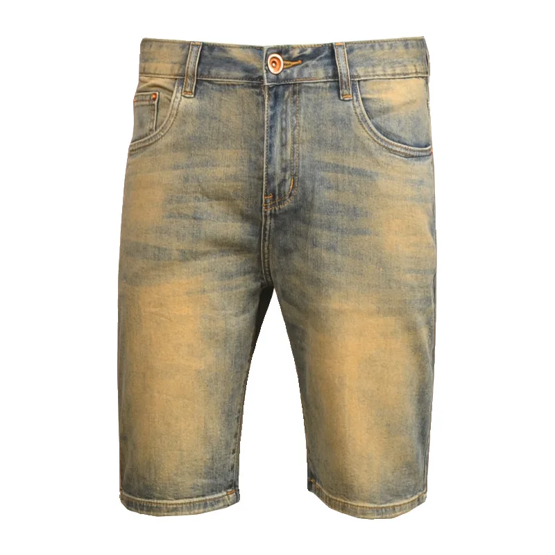 

Summer thin retro distressed five quarter jeans shorts men's stretch slim fit high-end washed casual shorts