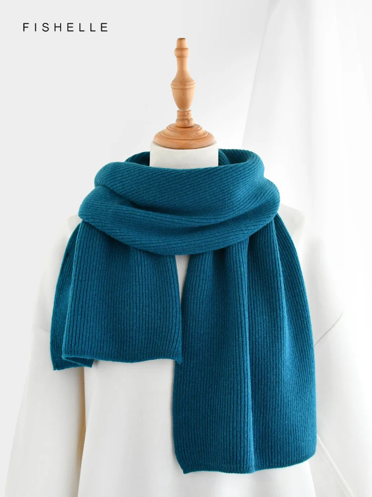 New solid color blue series pure cashmere scarf for women autumn winter thickened warmth men\'s scarves adults luxury gifts