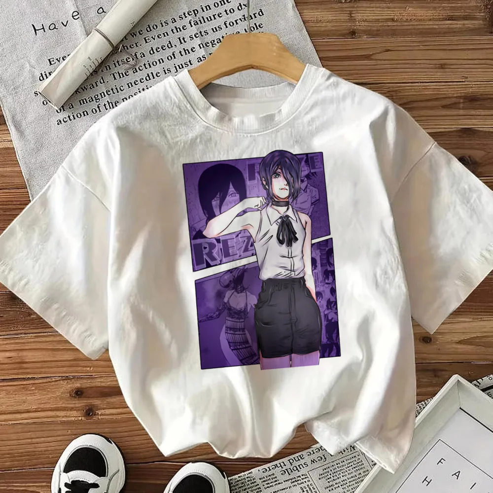 Chainsaw Man top tees shoujo korean fashion emo grunge japanese Psychedelic shirt manga kawaii cutecore baddie