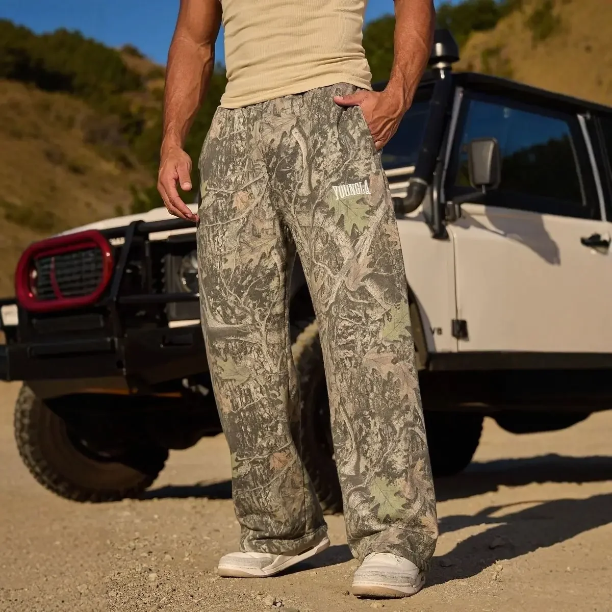 

YOUNGLA Men's Casual Pants Fashion Brand Camouflage Printed Straight Leg Pants Sports Fitness Comfortable Loose Wide Leg Pants