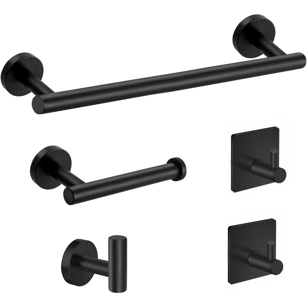

Matte Black Bathroom Hardware Set SUS304 Stainless Steel Round Wall Mount - Includes 16" Hand Towel Rail, Toilet Paper Holder