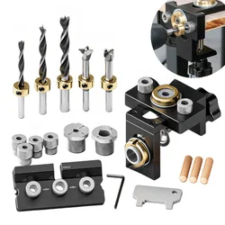 Woodworking 3 in 1 Doweling Jig Kit -Adjustable Wood Dowel Punch Locator Aluminum Pocket Hole Jig, Cabinet Hole Drill Guide Tool