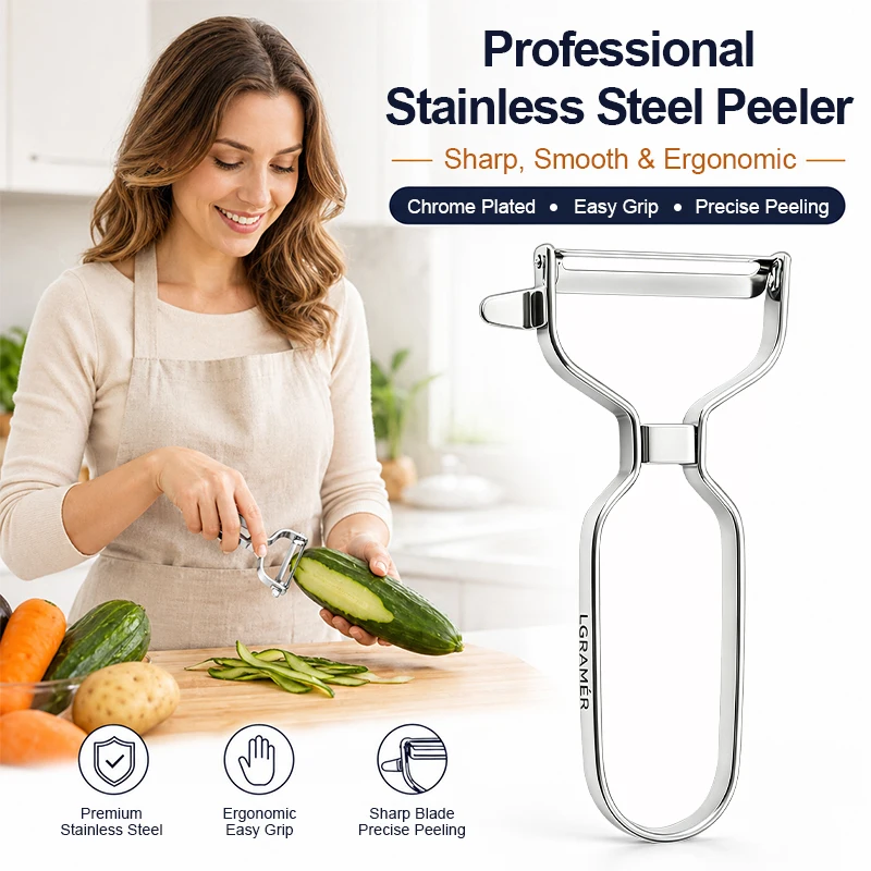 Silver Fruit Vegetables Peeler,Professional Stainless Steel Kitchen Tool for Precise Cutting Chef's Gadget with Ergonomic Design
