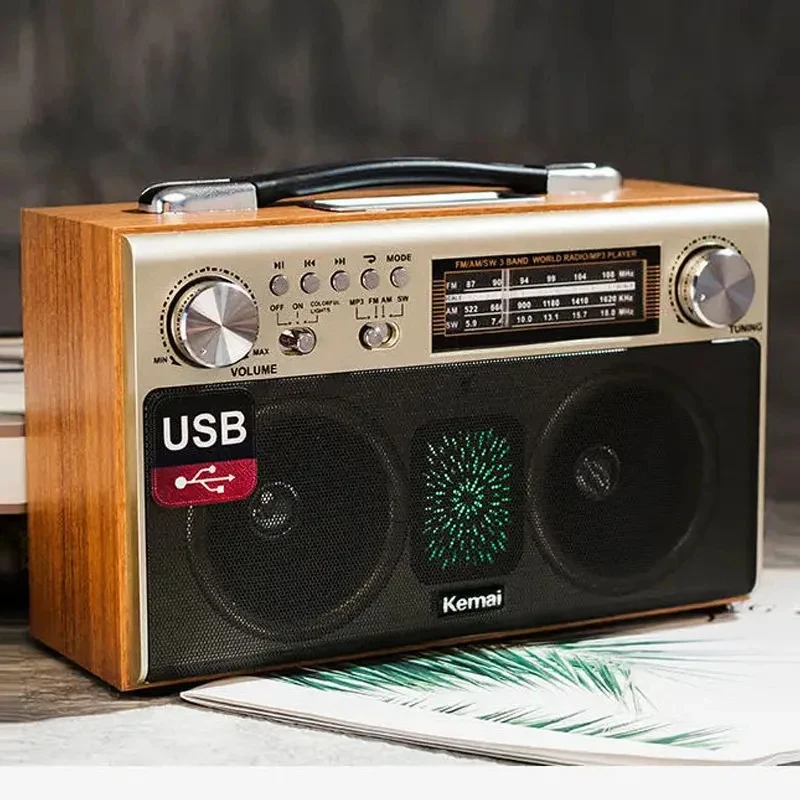

MD-1702BT Retro Wooden Three Band Radio Wireless Bluetooth Speaker Home Desktop Card Insertion Stereo Dual Speakers MP3 Player