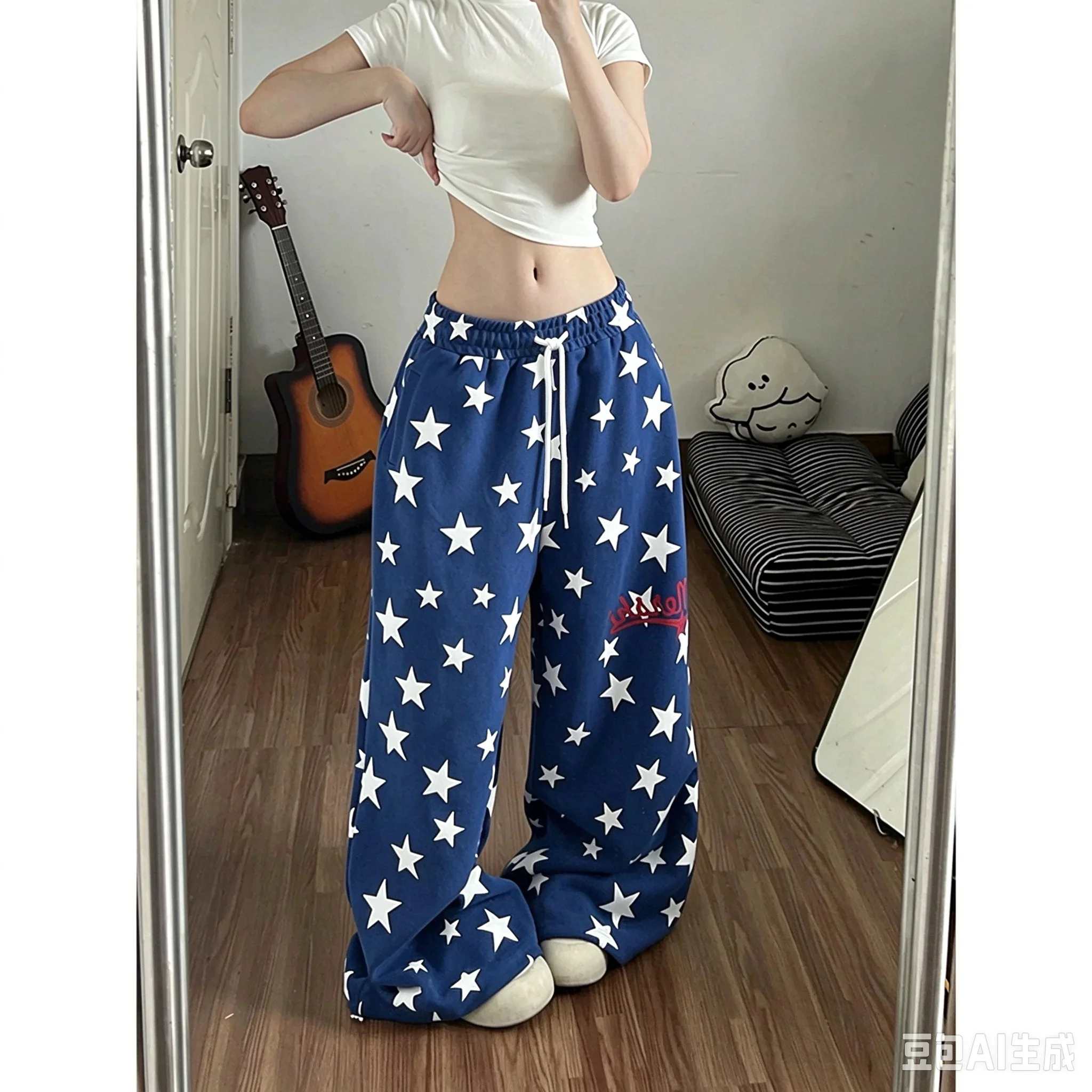 2026 new red printed star shaped pants, original loose sports pants, 2000s Y2k retro streetwear pants, clothing for children