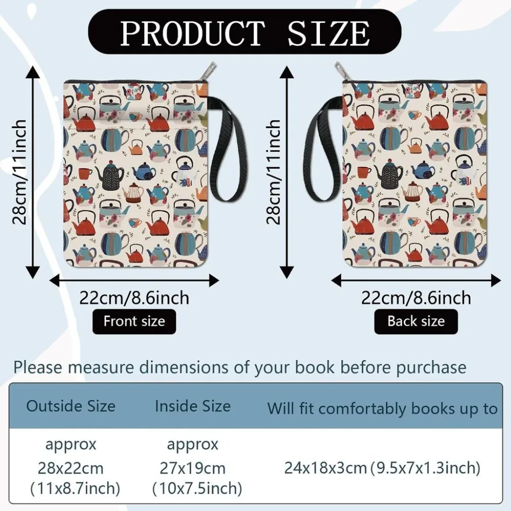 Teapot Book Covers Book Protector Easter Sleeve for Paperbacks Washable Cloth Book Cover with Zipper and Extra Sleeve Pocket