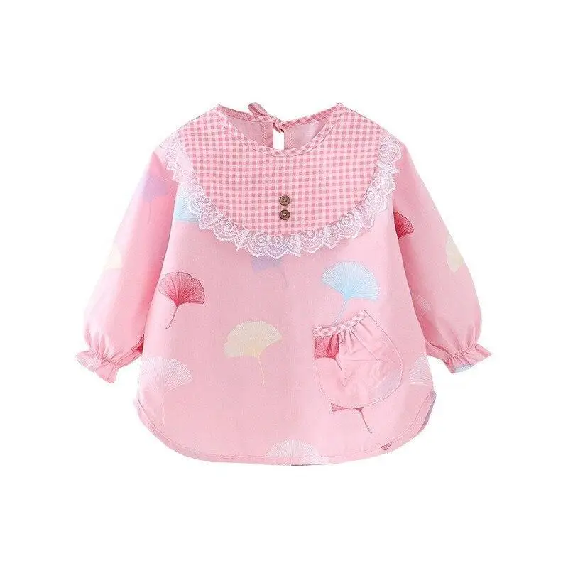 Cute Cartoon Baby Kids Children Princess Bibs Waterproof Burp Cloths Toddler Infant Long Sleeve Apron Pink Lace Baby Feeding Bib