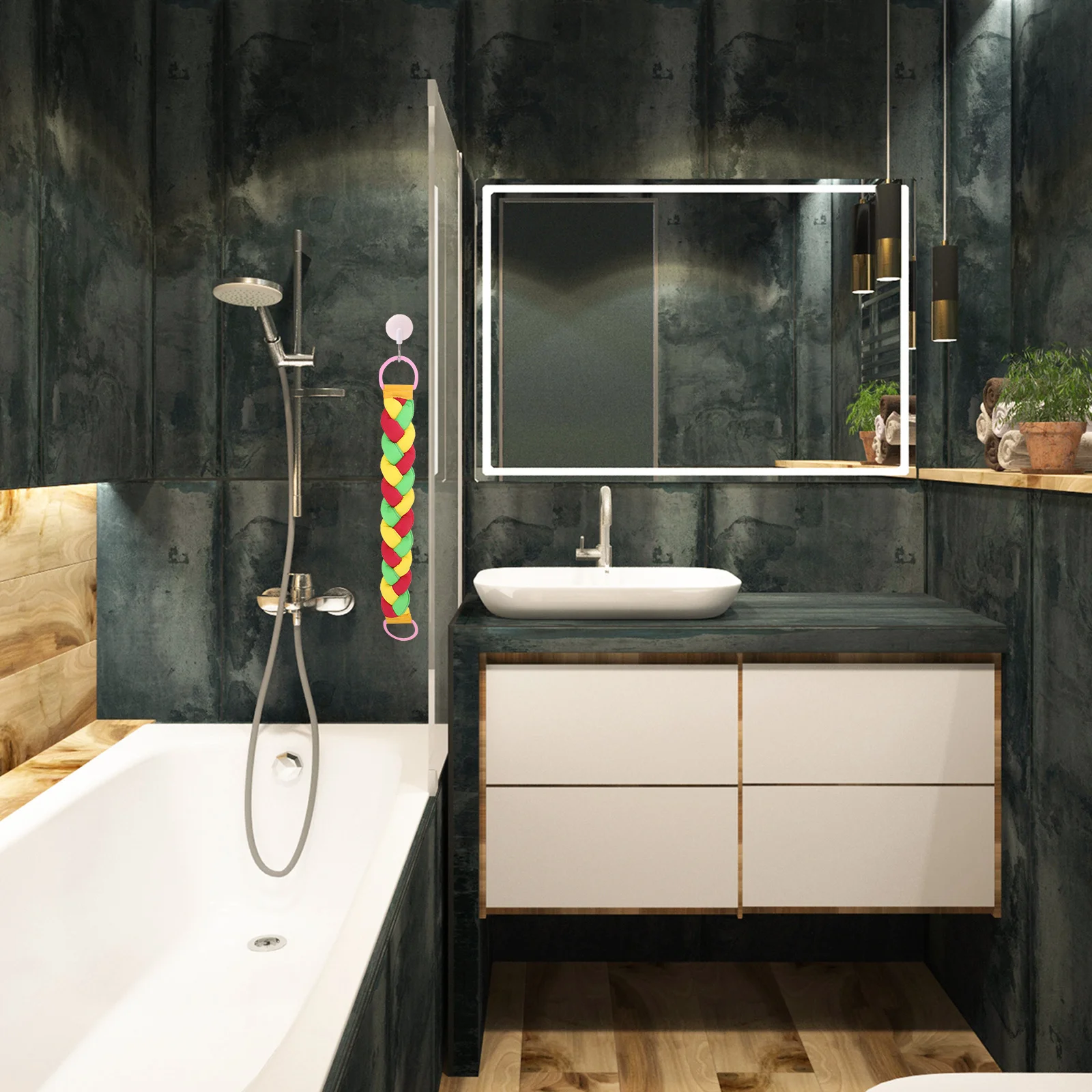 

Long Bath Towel Multi Function Exfoliating Back Scrubber Durable Shower Body Cleaning Tool With Pull Rings