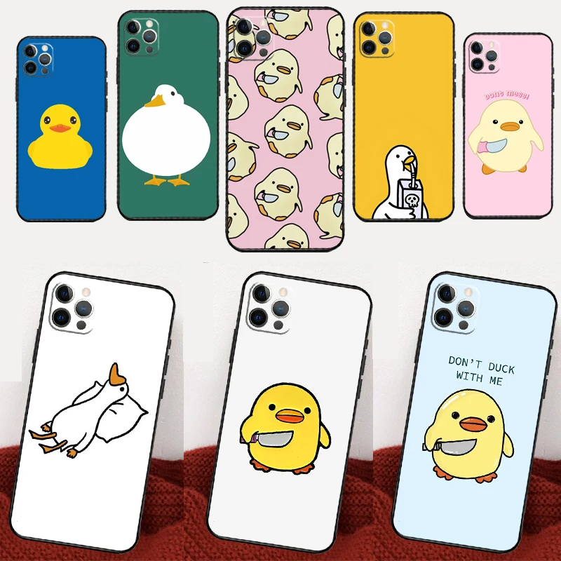 Cartoon Duck Knife Case For iPhone 16 15 14 Pro Max 13 12 Mini 11 Pro Max X XS XR Plus Soft Cover Funda