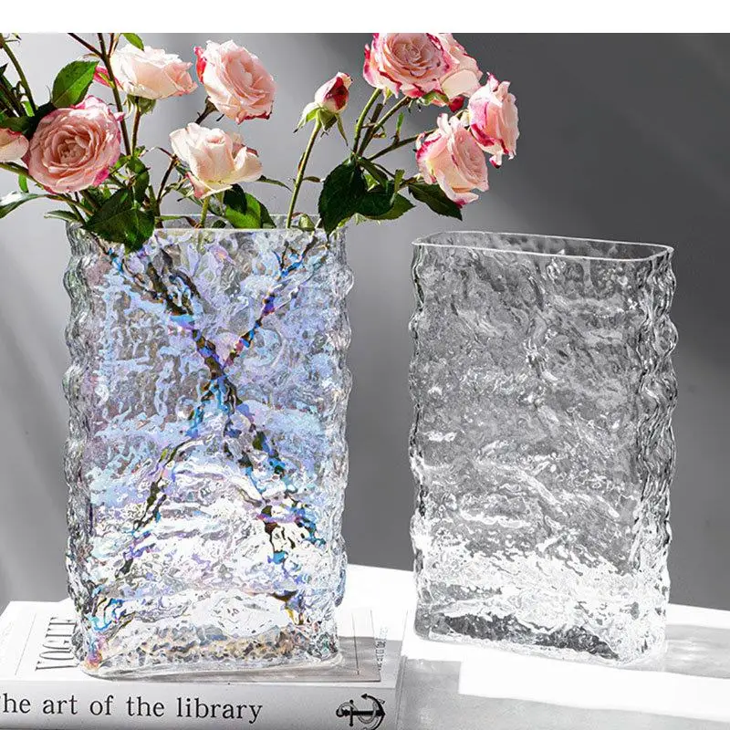 Glacial Wrinkle Glass Vase Hydroponics Flower Pots Desk Decoration Floral Vases Arrangement Crafts Modern Home Decor