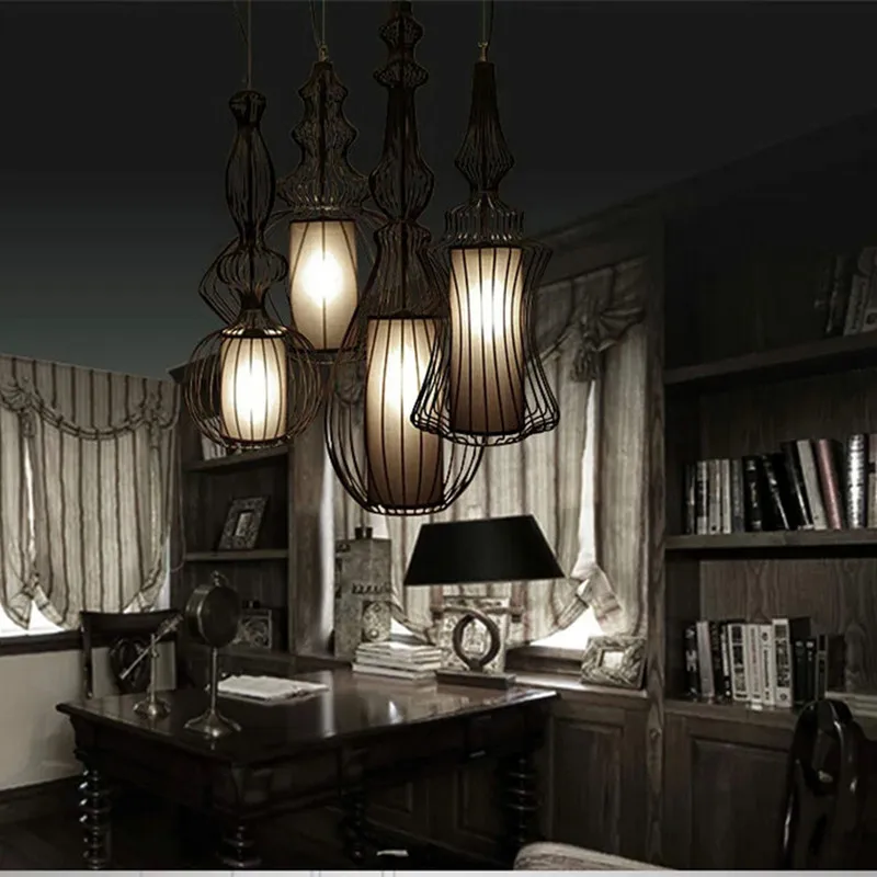 Подвесной светильник с геометрическим рисунком, подвесной светильник в виде птичьей клетки, лампа для спальни, украшение дома E27, светильник, скандинавский светильник
