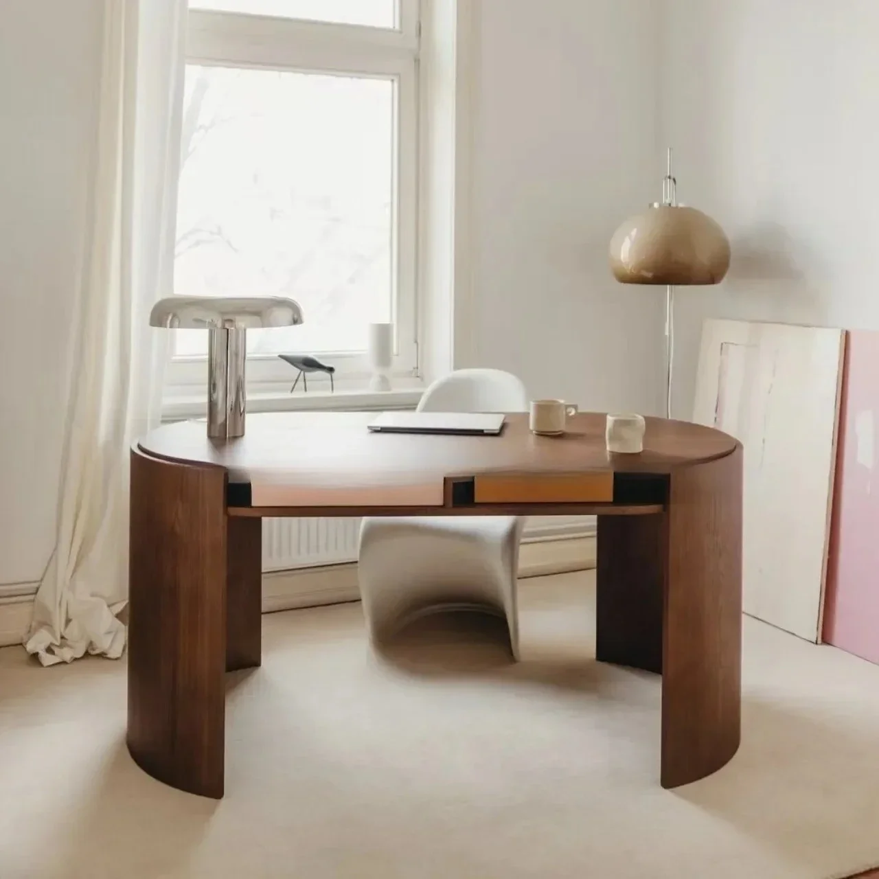 G Nordic solid wood oval home office computer table medieval simple bedroom special-shaped minimalist writing desk