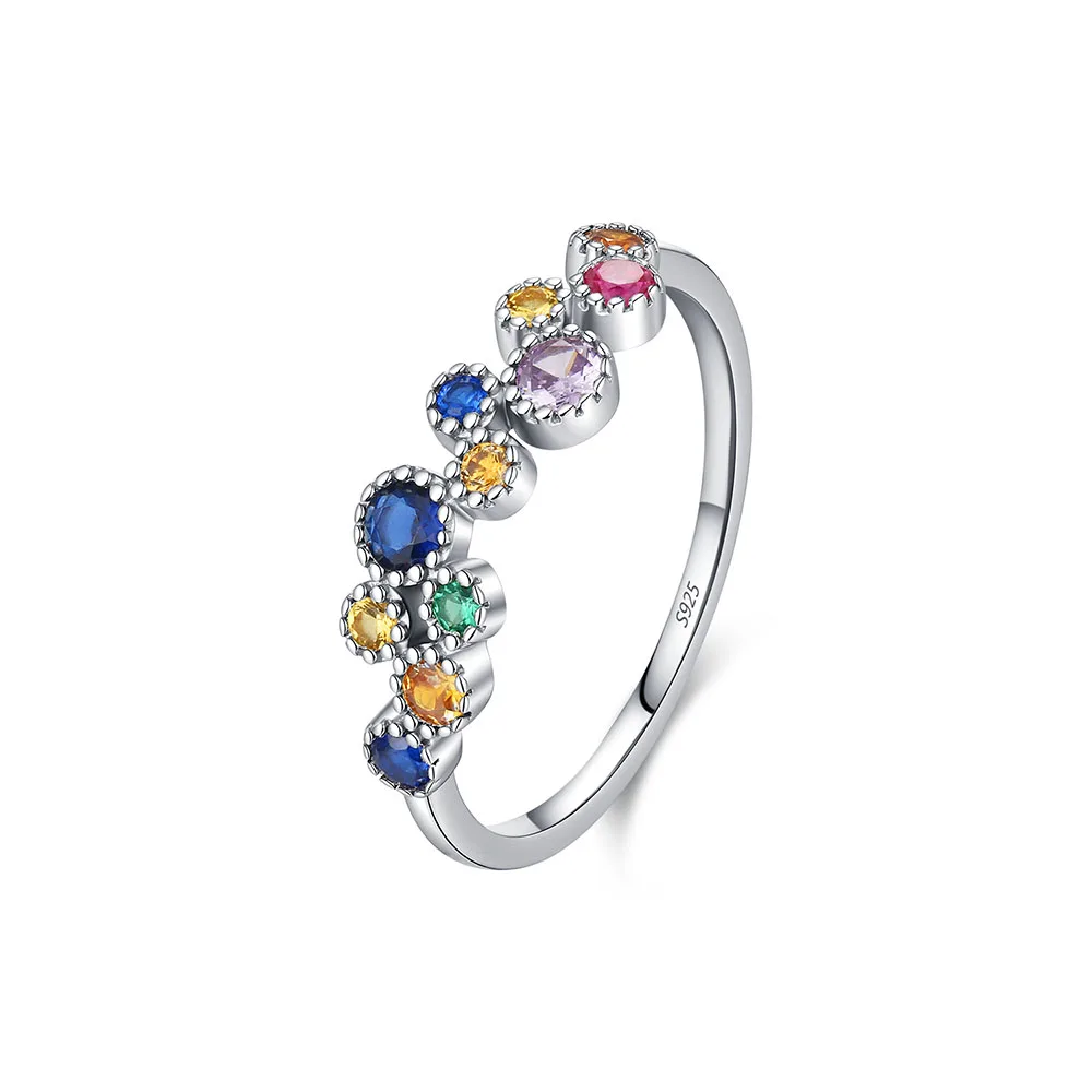 Apexelle Brand Fashion Jewelry 925 Sterling Silver Rings Rainbow Zirconia Ring For Women Daily Wear Dainty Jewelry