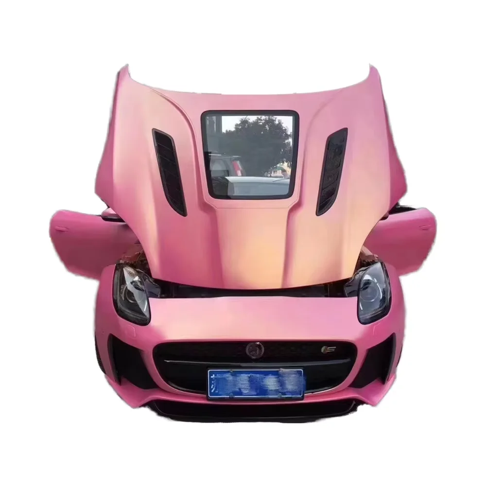 

For the Jaguar F-Type body kit, fit the Jaguar F-Type Upgraded IMP-style cut carbon fiber hood bumper