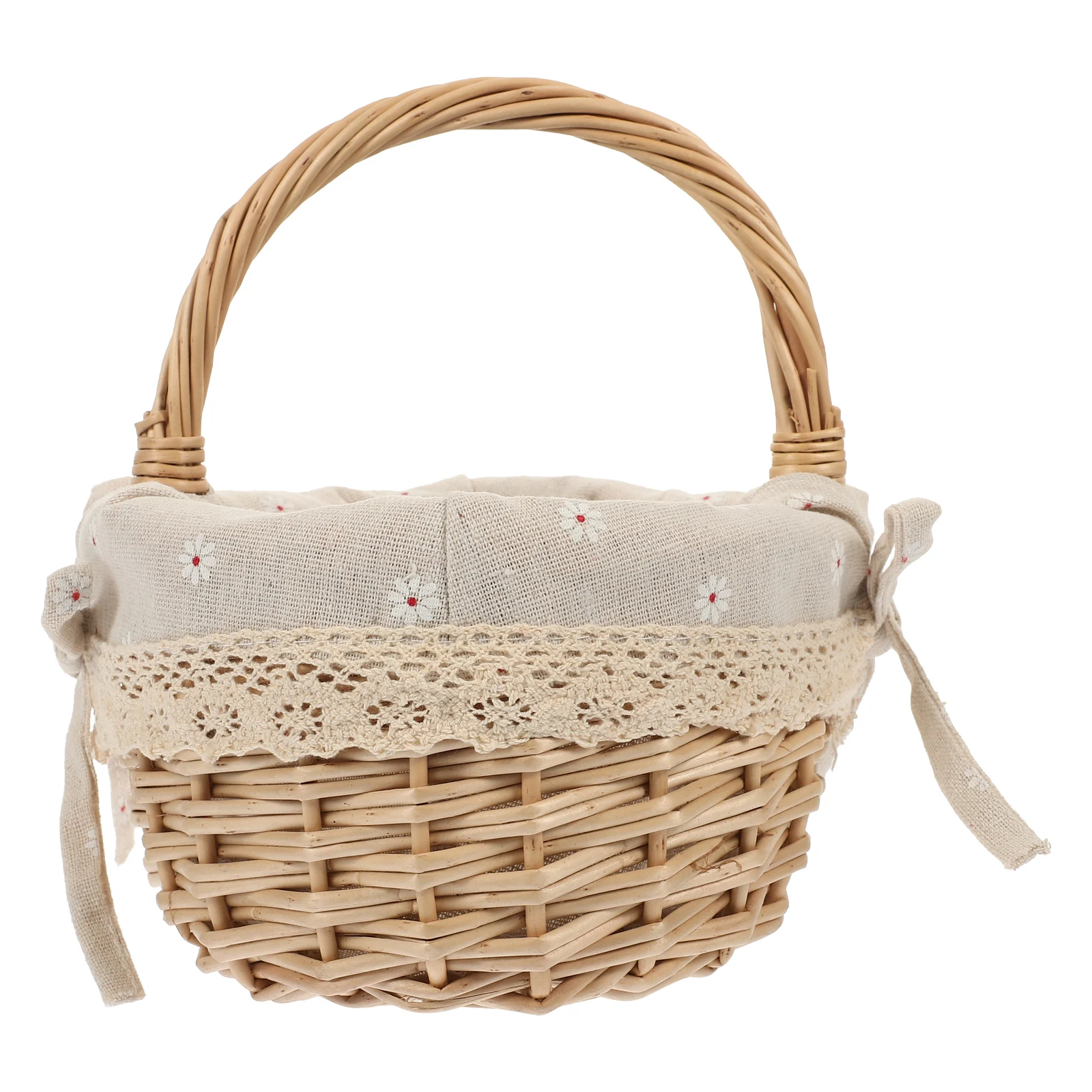 

Wicker Storage Basket Handwoven Linen Material Khaki Color Portable Picnic Camping Dessert Serving Home Decoration