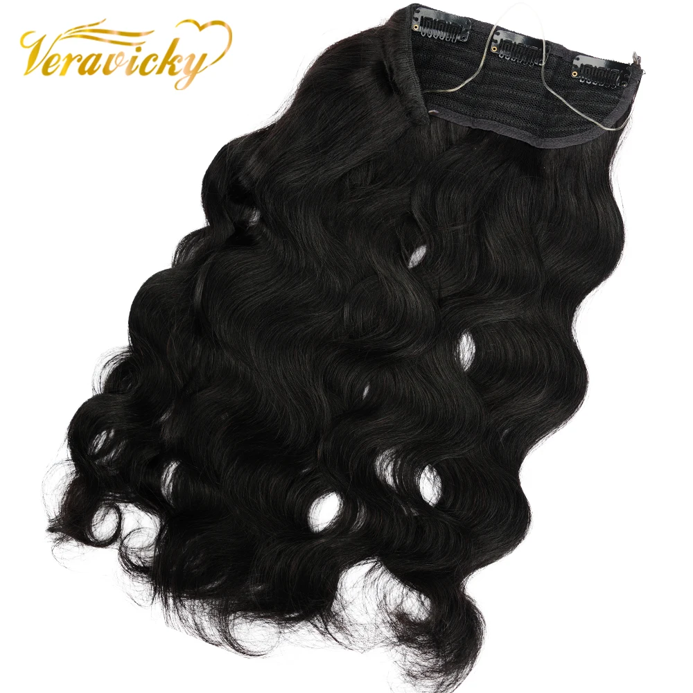 Veravicky-extensiones de cabello humano con Clip de una pieza, pelo ondulado corporal de 12 \