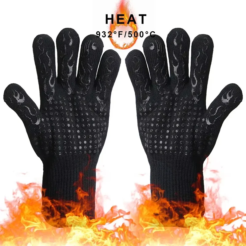 300-500 Centigrade BBQ Fire Gloves Flame Retardant Non-slip Fireproof Gloves Heat Resistant Microwave Oven Gloves Oven Mitt