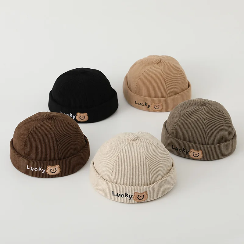 Lucky Bear Kids Bucket Cap Solid Color Children Landlord Hats Boys Girls Adjustable Melon Caps Cotton Baby Brimless Beanie Hat