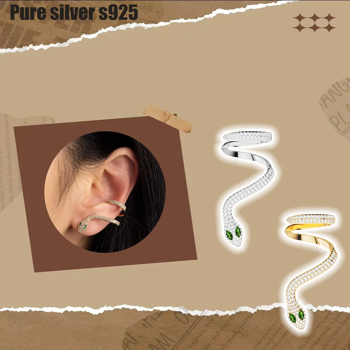 

Pure silver s925 earrings Unique personality, classic spirit snake high-end earrings, A brand holiday gift