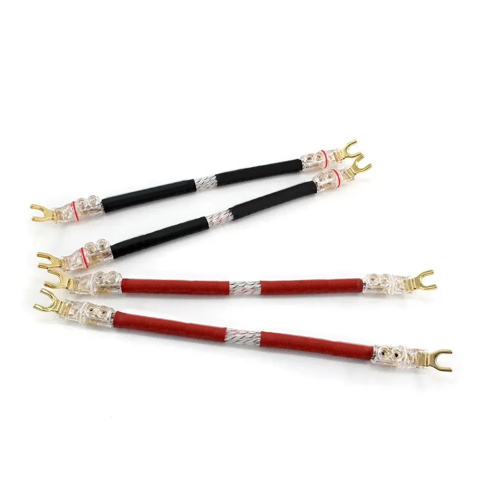 

Preffair 4PCS 2 OCC Silver Plated Jumper Cable Bridge Cable Banana to Y Spade connector Machine Speaker cables