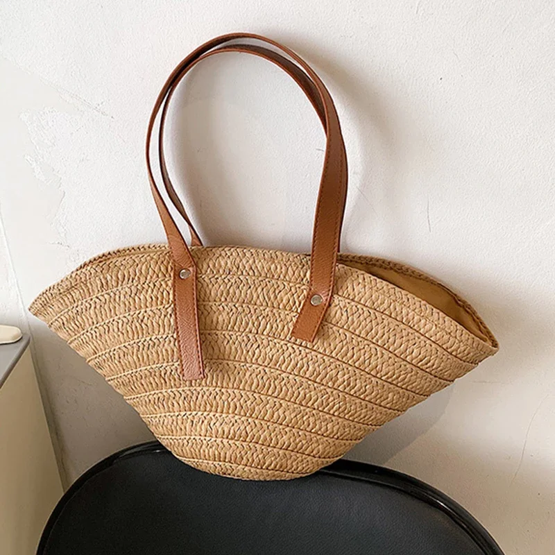 Summer Large Capacity Bag Women's New Style Small Woven Women's Bag Fashion Shoulder Bag Vegetable Basket Versatile Straw Woven