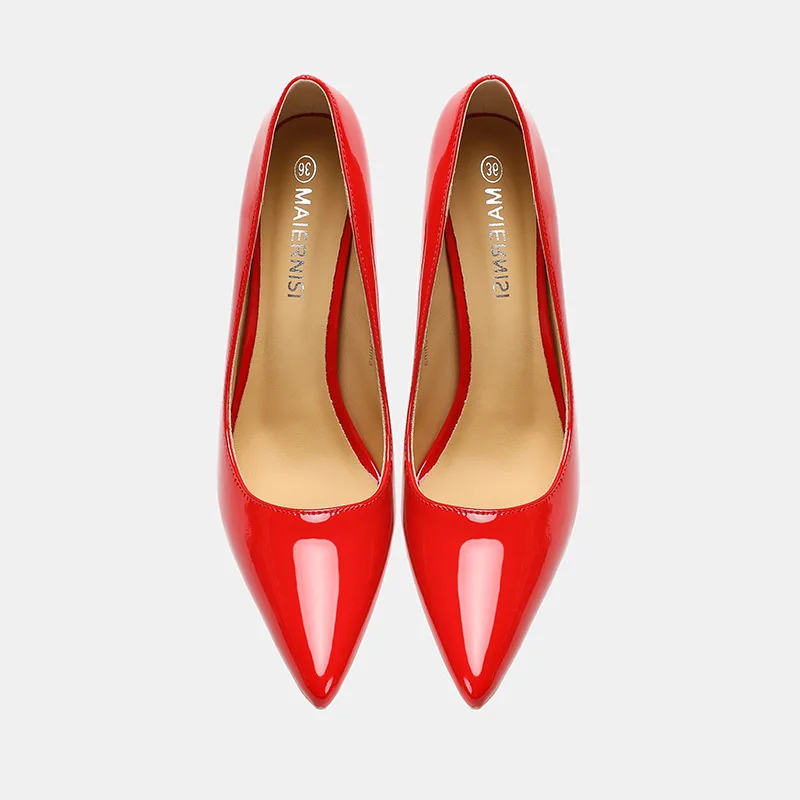 MAIRENISI بسيط كعوب عالية على الموضة جلد طبيعي سيدة المرأة مضخات خنجر 12 سنتيمتر فستان الحفلة الراقصة صنم الكعوب أسود أحمر حجم 46 #5